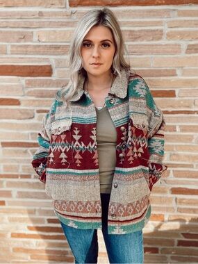 Women's Multi-Color Aztec Button-Up Shacket